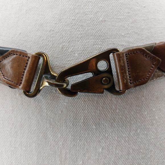 Vintage Womens Leather Weaved Snake Brown Belt 32" Claw Buckle - Picture 2 of 12